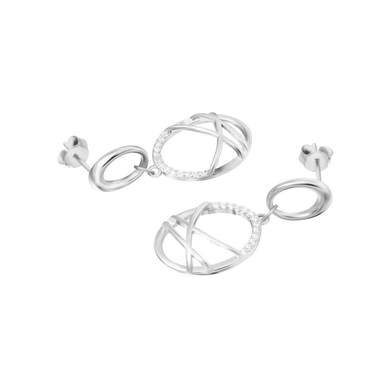 Dual Oval Line Danglers | 925 Silver Earrings for Women