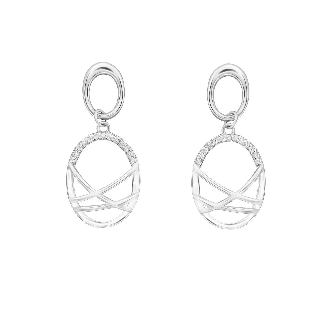 Dual Oval Line Danglers | 925 Silver Earrings for Women