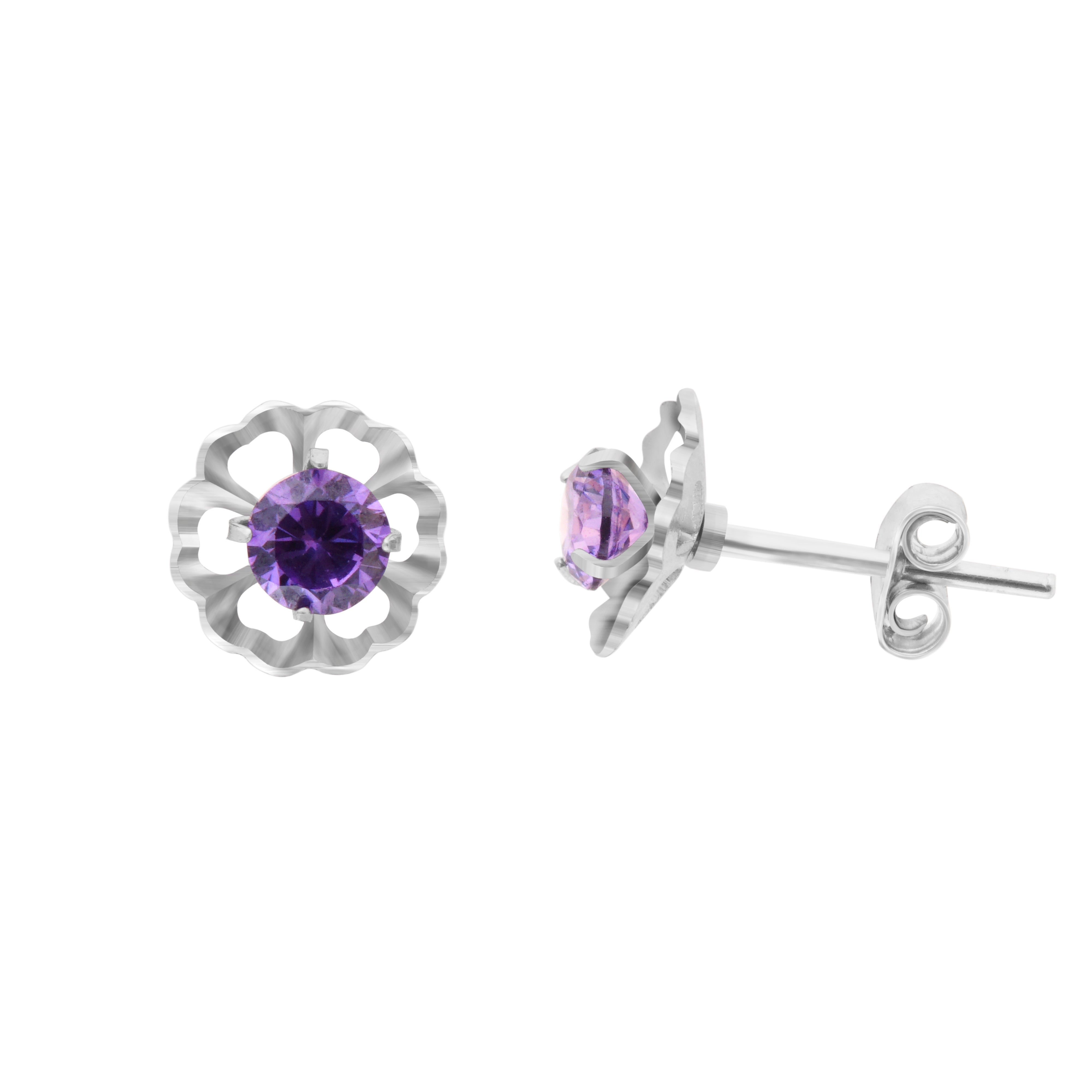 Purple Round Flower | 925 Silver Studs for Women