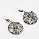 Flowers in a Purple Circle Marcasite Danglers | Hallmark 925 Silver