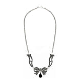 Black Onyx Drop in a Bow Marcasite Necklace Set | Hallmark 925 Silver