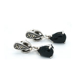 Black Onyx Drop in a Bow Marcasite Necklace Set | Hallmark 925 Silver