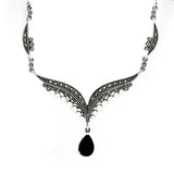 Pearl & Onyx Marcasite Necklace Set | Hallmark 925 Silver