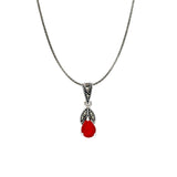 Red Drop Marcasite Pendant Set | Hallmark 925 Silver