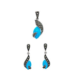 Turquoise Marquise Marcasite Pendant Set | Hallmark 925 Silver