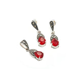 Red Drop Marcasite Pendant Set | Hallmark 925 Silver