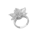 Three Waves in Six Leaves Lattice Ring White | Hallmark 925 Silver