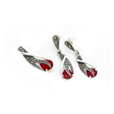 Red Drops in Talons Marcasite Pendant Set | Hallmark 925 Silver