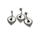 Dangling Onyx Marcasite Pendant Set | Hallmark 925 Silver