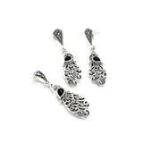 Black Onyx Peacock Marcasite Pendant Set | Hallmark 925 Silver