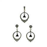 Dangling Onyx Marcasite Pendant Set | Hallmark 925 Silver