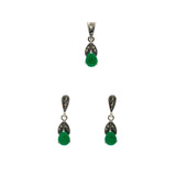 Green Drop Marcasite Pendant Set | Hallmark 925 Silver