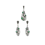 Green Cinderella Marcasite Pendant Set | Hallmark 925 Silver