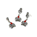 Red Crown Marcasite Pendant Set | Hallmark 925 Silver