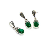 Green Drop Marcasite Pendant Set | Hallmark 925 Silver