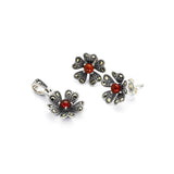 Red Forget Me Not Marcasite Pendant Set | Hallmark 925 Silver