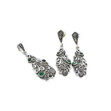 Green Cinderella Marcasite Pendant Set | Hallmark 925 Silver