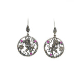 Flowers in a Pink Circle Marcasite Danglers | Hallmark 925 Silver