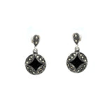 Black Star in a Circle Marcasite Danglers | Hallmark 925 Silver