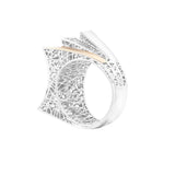 Geometrical Three Tilted Level Lattice Ring | Hallmark 925 Silver