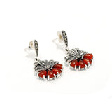 Four Red Drops Marcasite Danglers | Hallmark 925 Silver