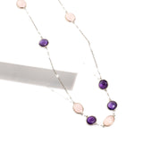 Rose Quartz & Amethyst Long Necklace | Hallmark 925 Silver