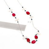 Ruby and Pearl Long Necklace | Hallmark 925 Silver