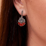 Four Red Drops Marcasite Danglers | Hallmark 925 Silver