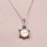 Moonstone Tortoise Marcasite Pendant | Hallmark 925 Silver