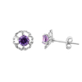 Purple Round Flower Studs | Hallmark 925 Silver